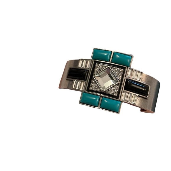 Lia Sophia Art Deco Style Clamped  Bangle Bracelet Rhinestones Cabochon Pieces - Picture 4 of 7